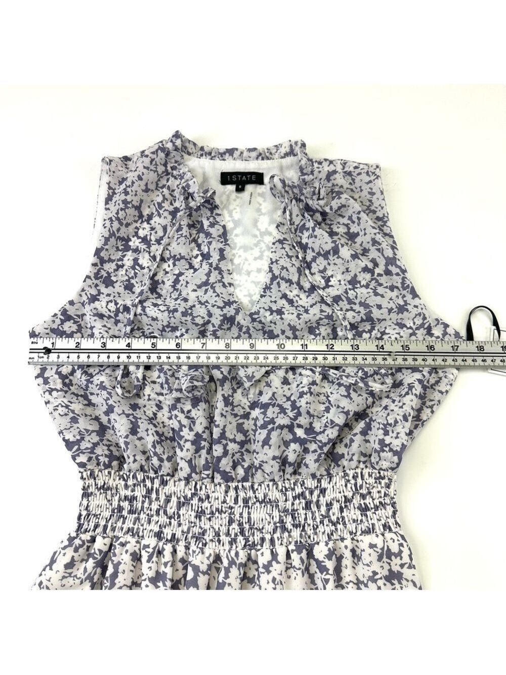 1. State lilacy grey white floral sleeveless tie V-neck tiered maxi dress Summer - Picture 10 of 13